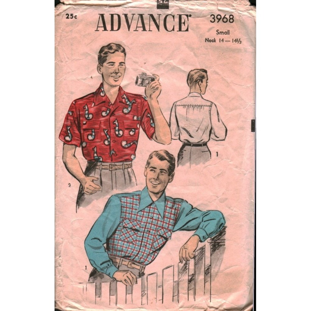Vintage‎ Advance 3968 Mens Sport Shirt Sewing Pattern Small Long Short Sleeve